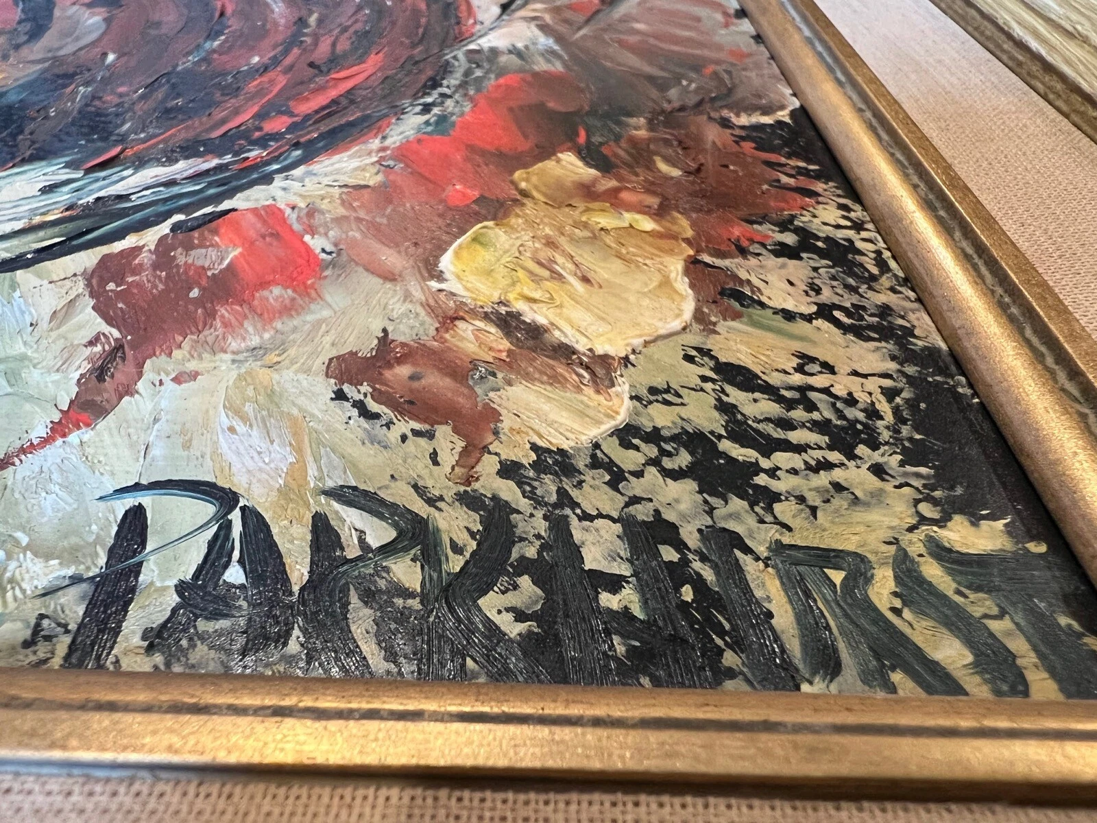 Vintage Violet Parkhurst “The Three Clowns” Original Signed Oil Painting - Image 4